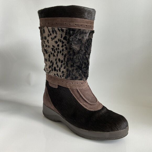Technica Suede Animal Print Boots Brown Lined Calf High Italy 9 - Picture 10 of 12